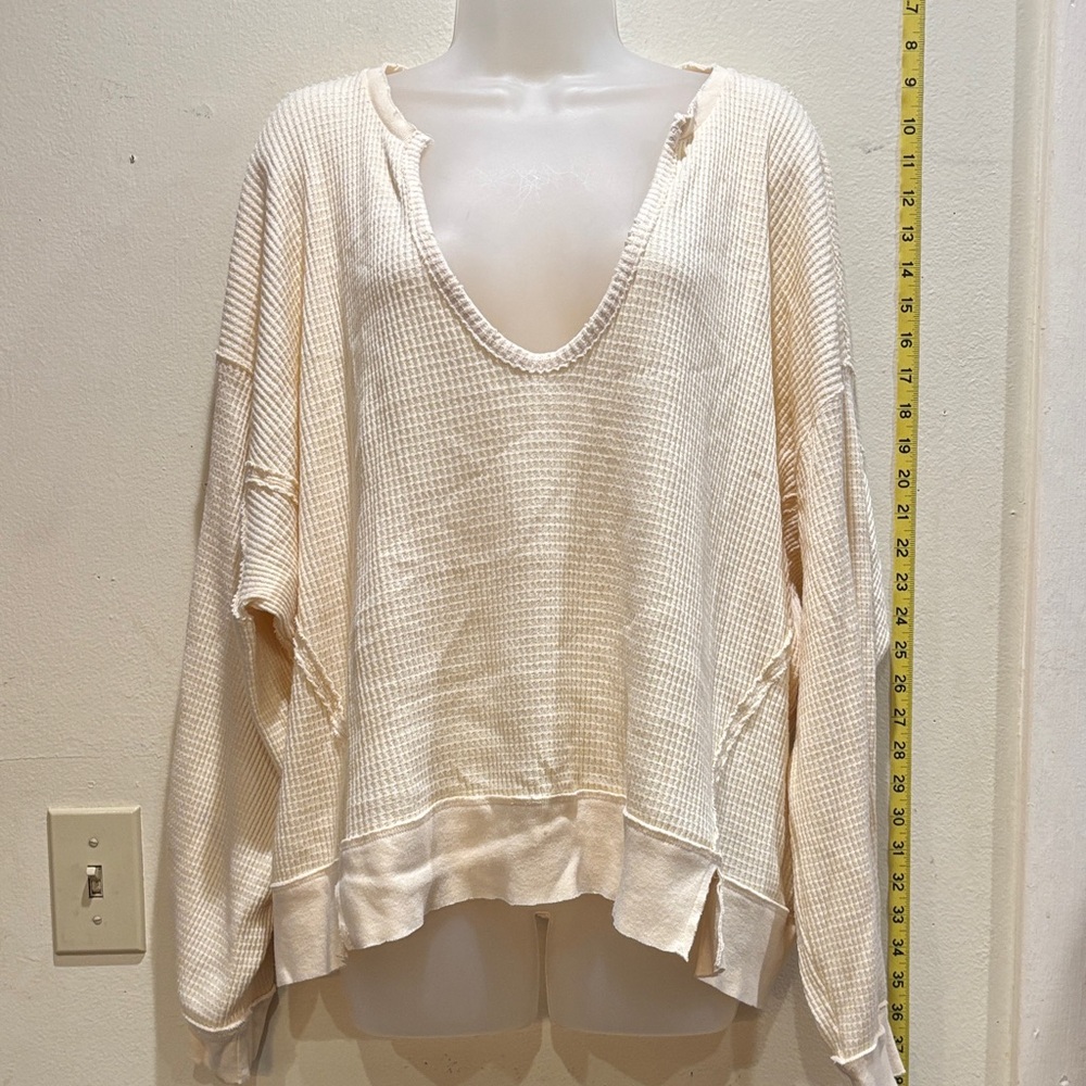 We The Free Cream V-Neck Waffle Knit Sweater